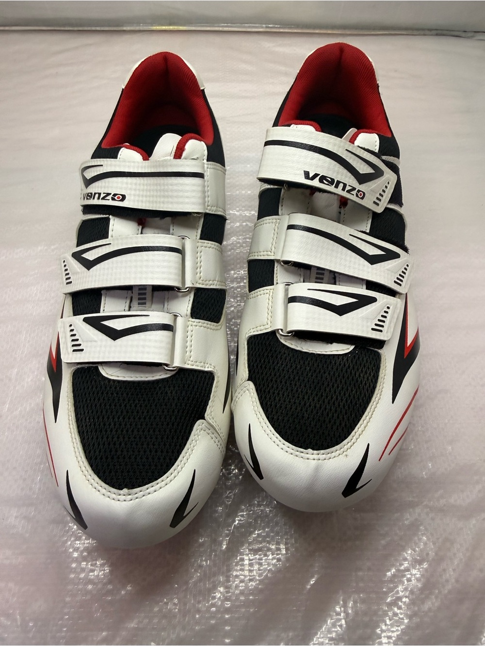 Venzo Men's Athletic Cycling Shoes - White Black Red